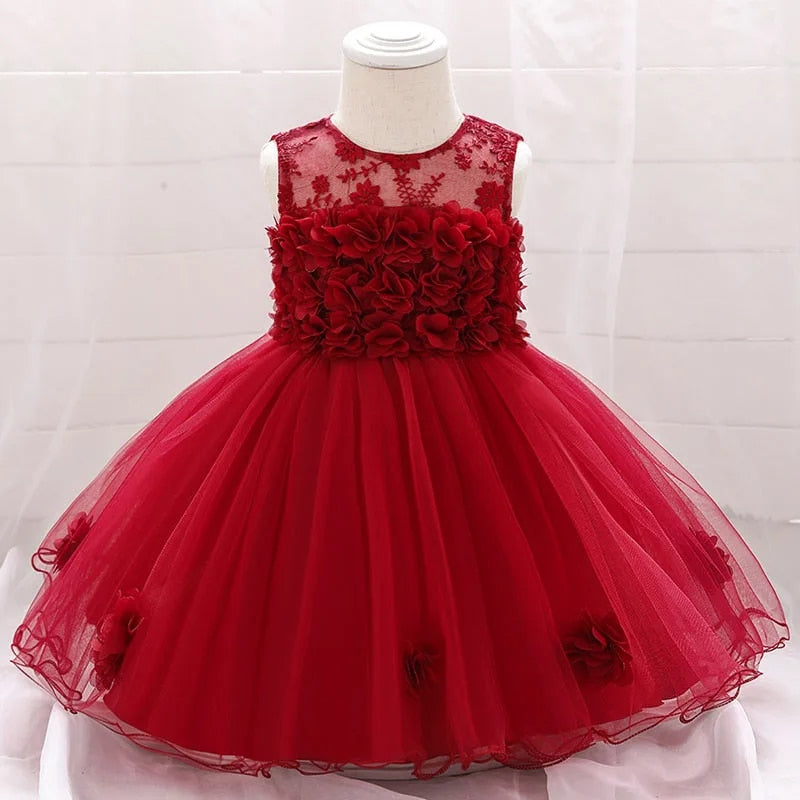 Mini Flower Princess Dress Girls Clothing Baby Boujee Red 3M 