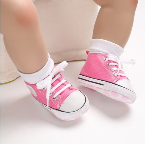 Fun Feet Canvas Sneakers Shoes + Socks Baby Boujee Pink 0-6M (4.33"/11cm) 