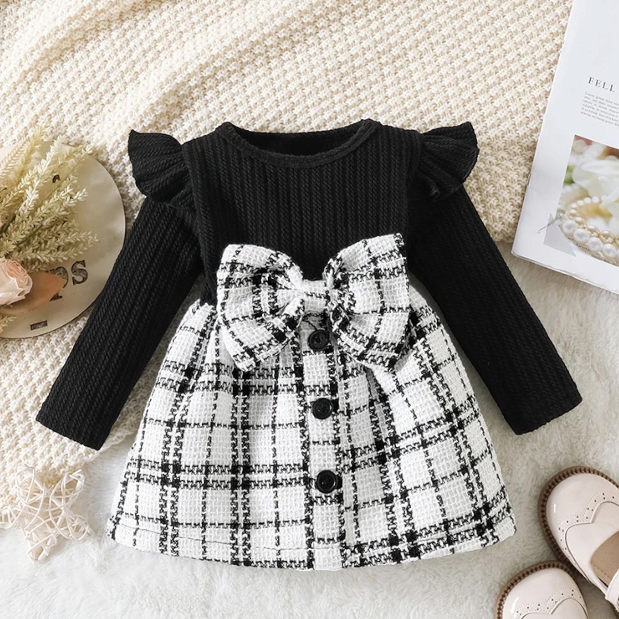 Cozy Ruffle Knit Dress Girls Clothing Baby Boujee Black 3M 