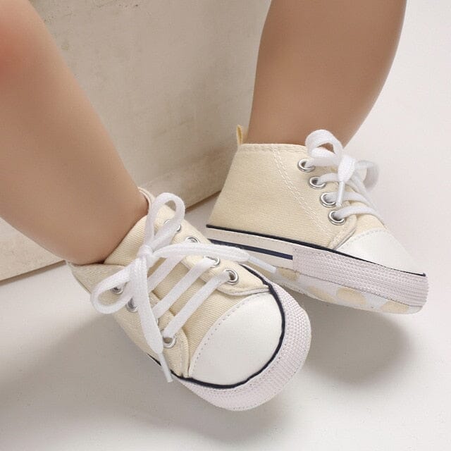 Fun Feet Canvas Sneakers Shoes + Socks Baby Boujee Beige 0-6M (4.33"/11cm) 