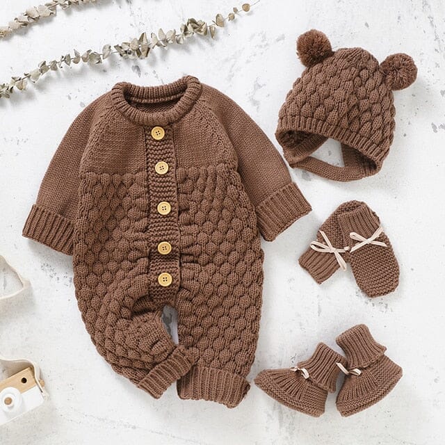 Knitty Knot Jumpsuit Baby Boujee Chocolate 3M 