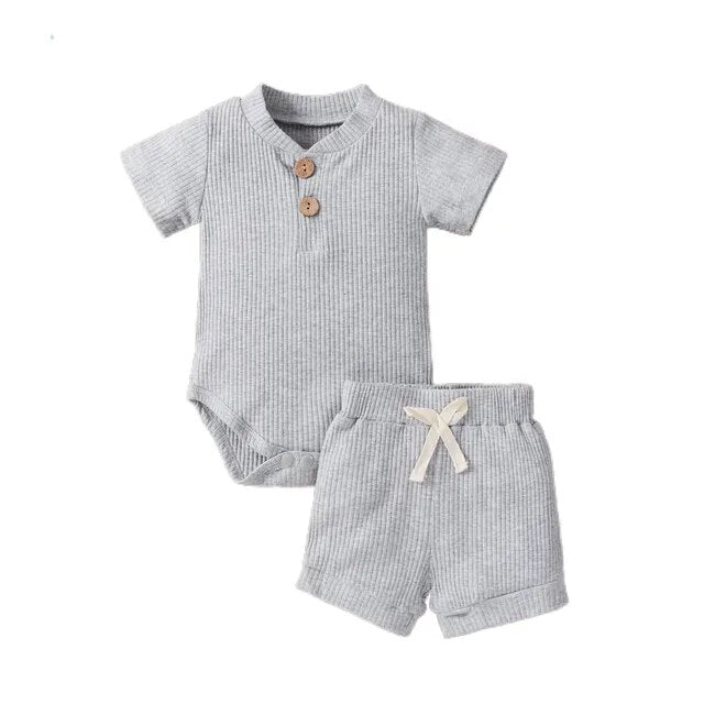 Infant Knit Romper Shorts Set Newborn + Infant Baby Boujee Grey 0-3M 