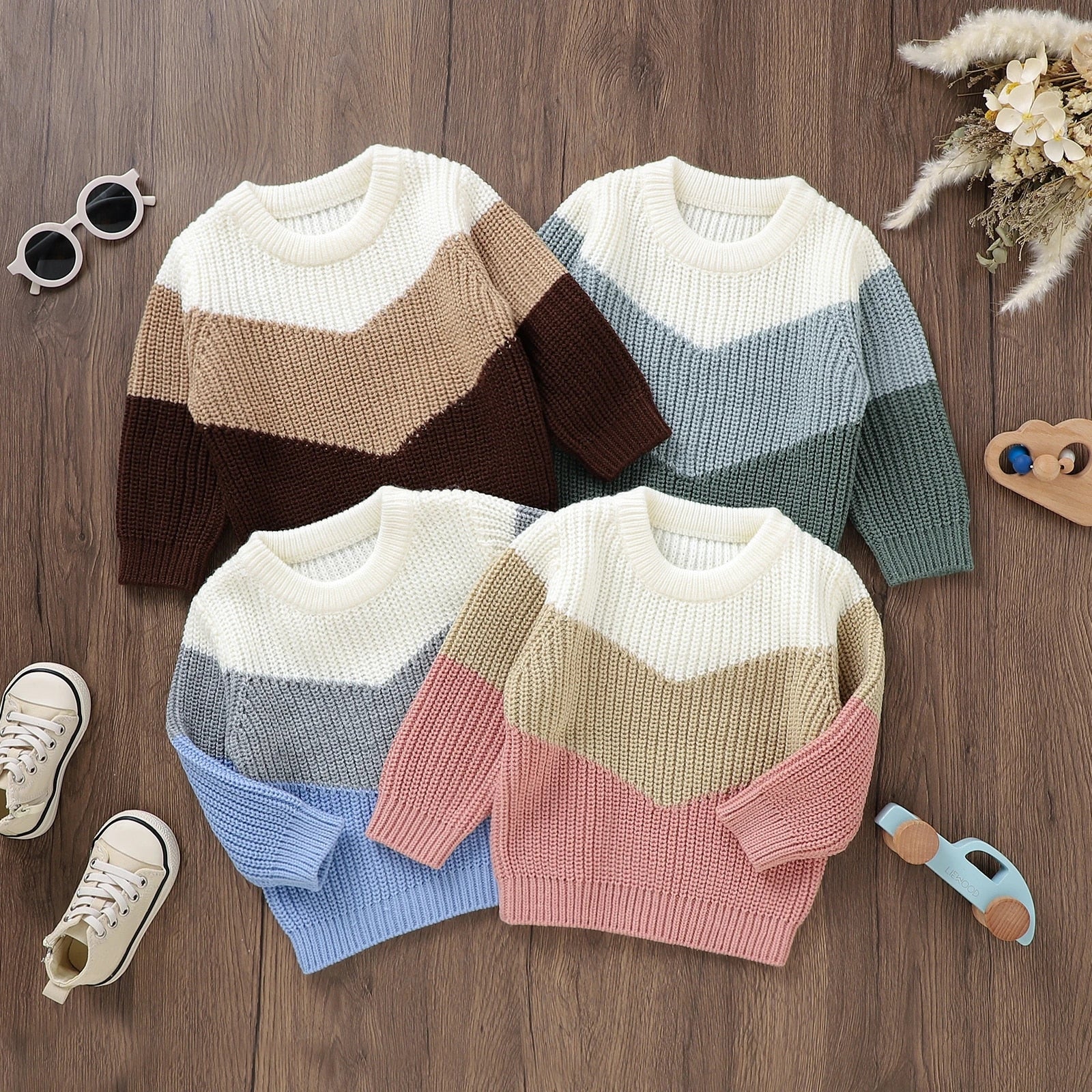 Cozy Patchwork Toddler Sweaters Unisex Clothing Baby Boujee 