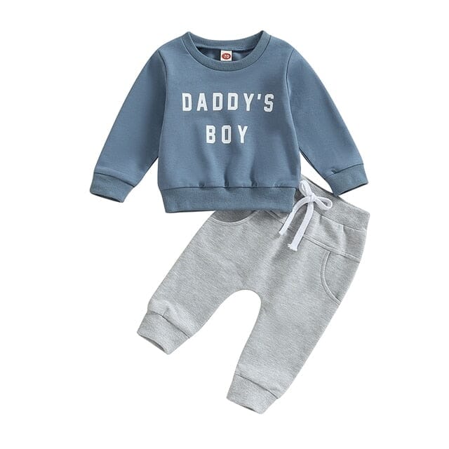 Daddy's Boy Lounge Set Boys Clothing Baby Boujee Blue + Grey 6M 