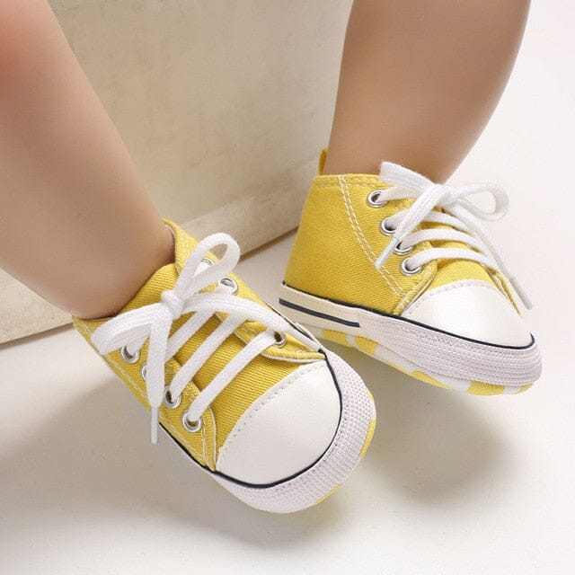 Fun Feet Canvas Sneakers Shoes + Socks Baby Boujee Yellow 0-6M (4.33"/11cm) 