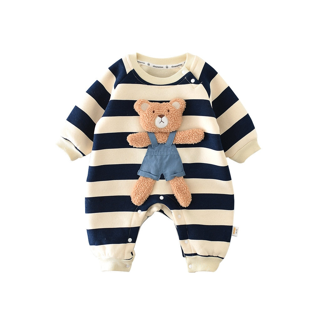 Little Bear Romper Newborn + Infant Baby Boujee White + Blue Stripe 3-6M 