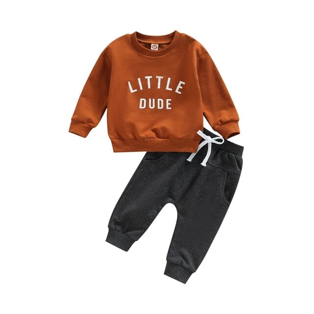 Little Dude Set Newborn + Infant Baby Boujee Orange + Charcoal 6M 