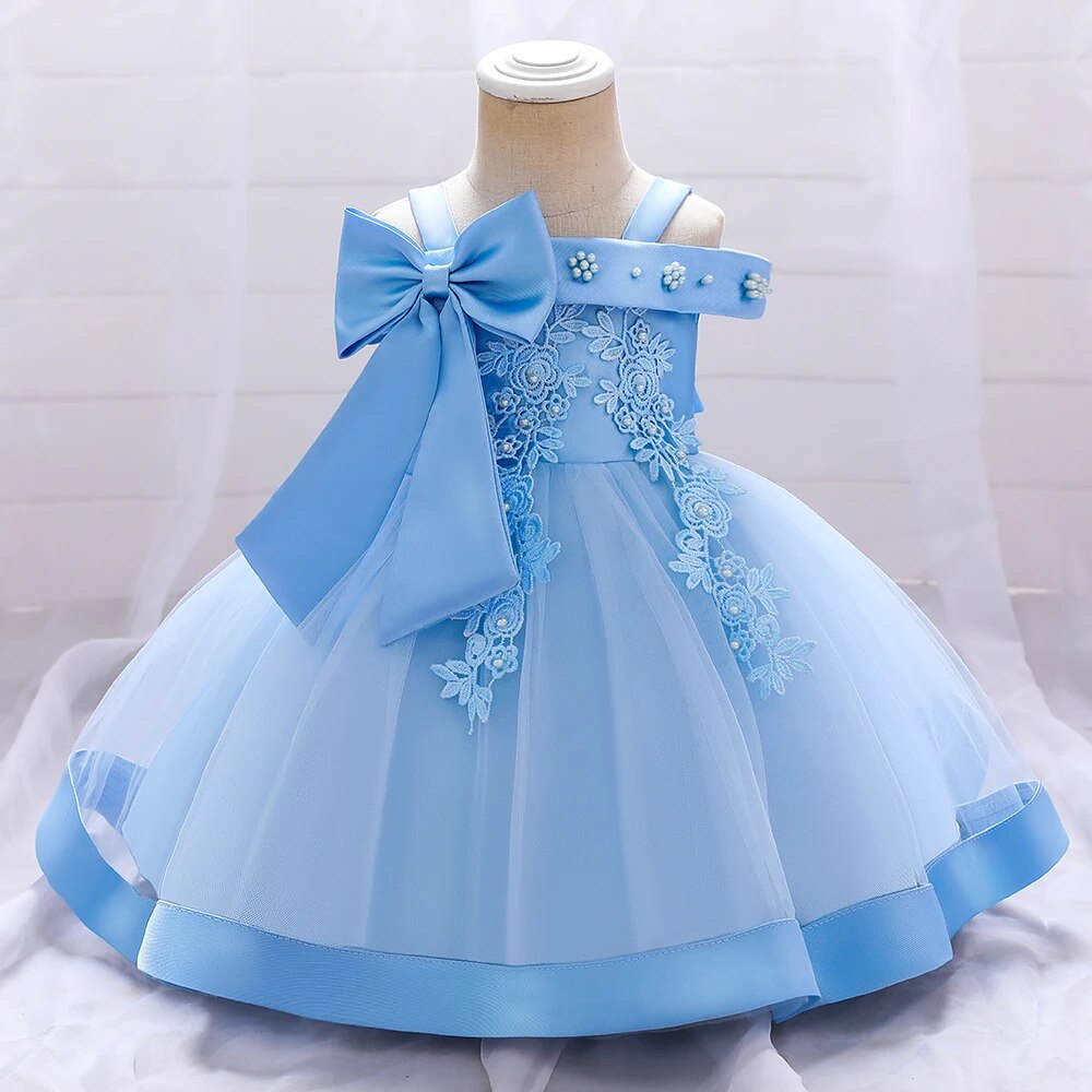 Lace Flower Baby Party Dress Girls Clothing Baby Boujee Blue 6M 