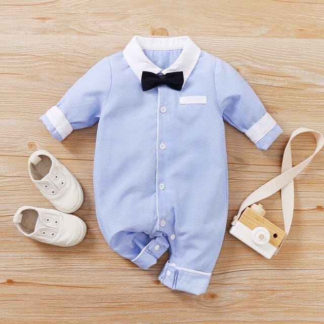 Tux Romper Newborn + Infant Baby Boujee Blue 3-6M 