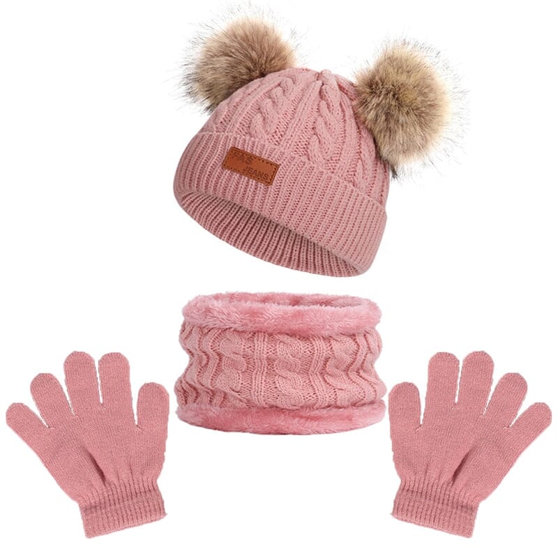 Stylish Cotton Hat, Gloves & Scarf Accessories + Essentials USAdrop Dark Pink Set 