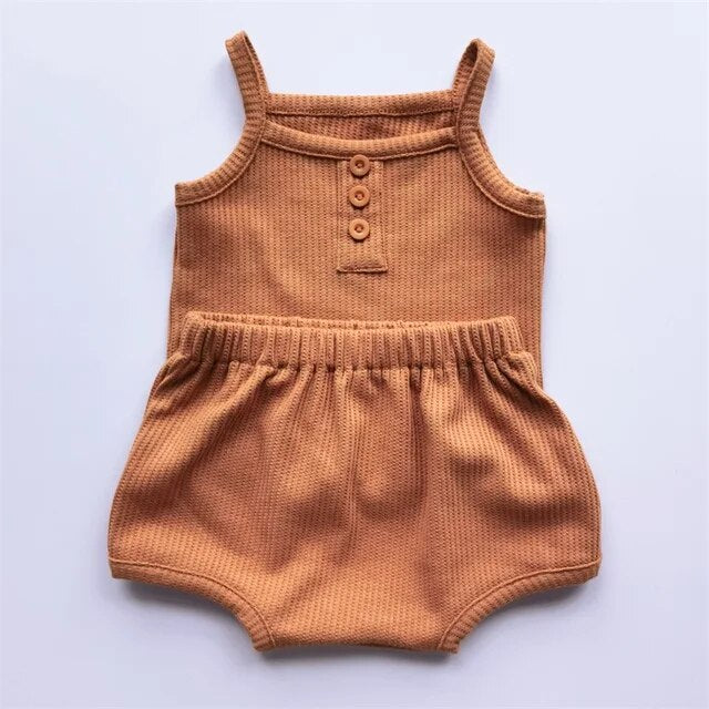 Summer Cotton Waffle Set Unisex Clothing Baby Boujee Brown 6M 