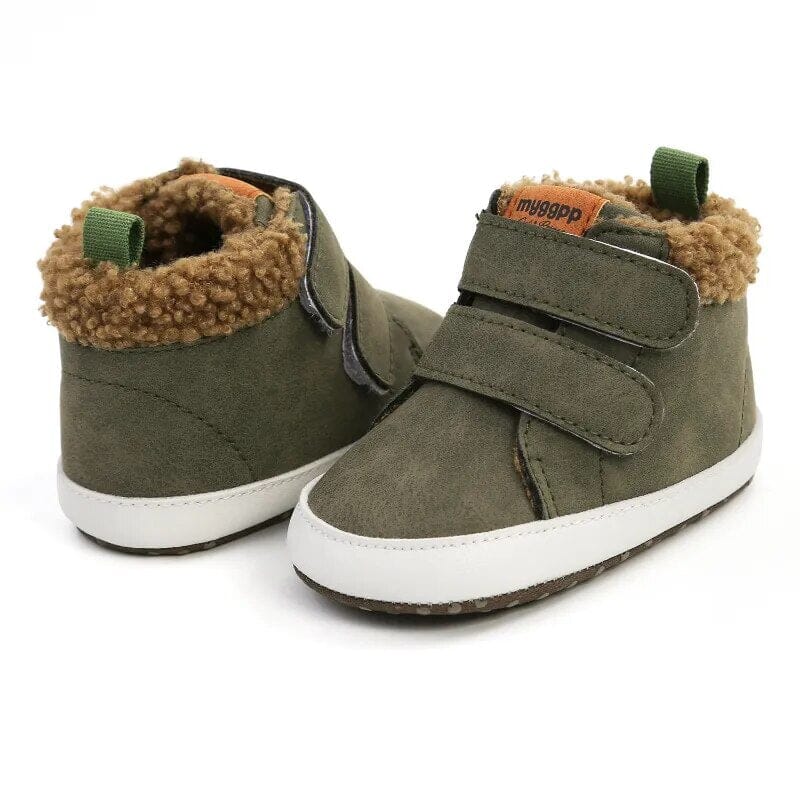 Warm Walk Baby Boots Shoes + Socks Baby Boujee Khaki Green 0-6M 