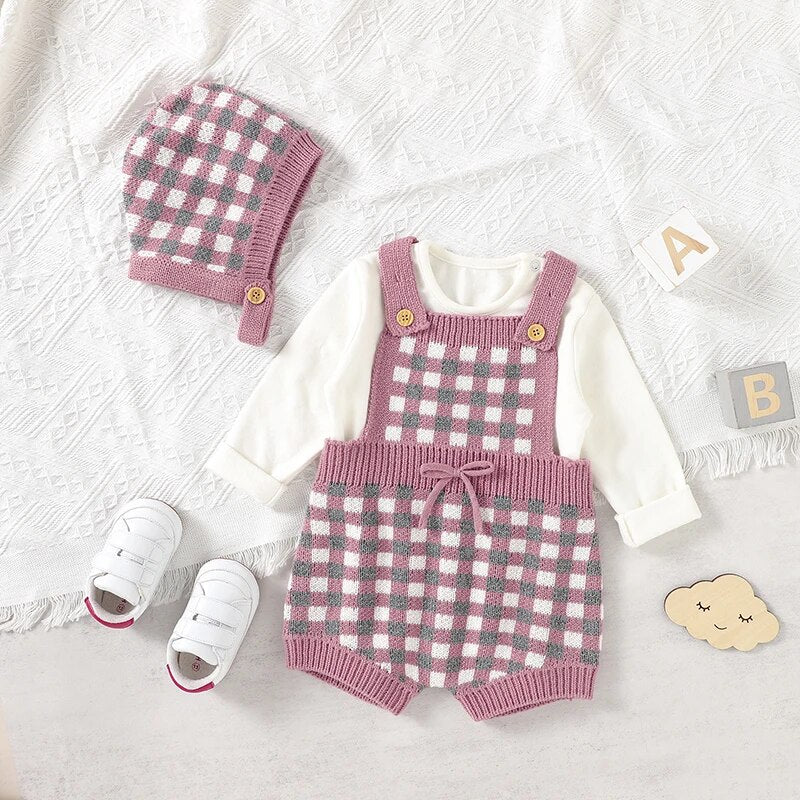 Plaid Knit Romper Set