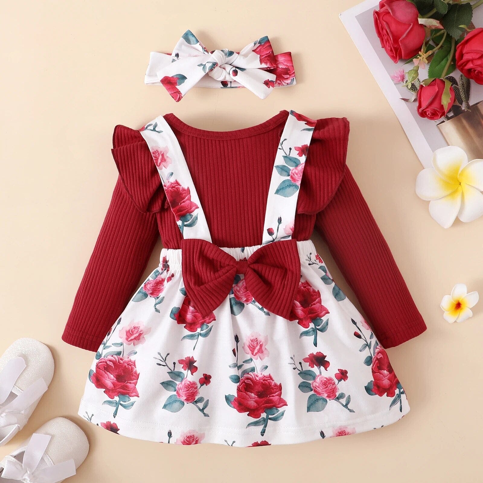 Floral Wine Baby Romper Girls Clothing Baby Boujee Red 3M 