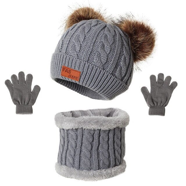 Stylish Cotton Hat, Gloves & Scarf Accessories + Essentials USAdrop Grey Set 