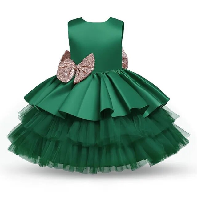 Big Bow Birthday Princess Dress Girls Clothing Baby Boujee Green 9M 