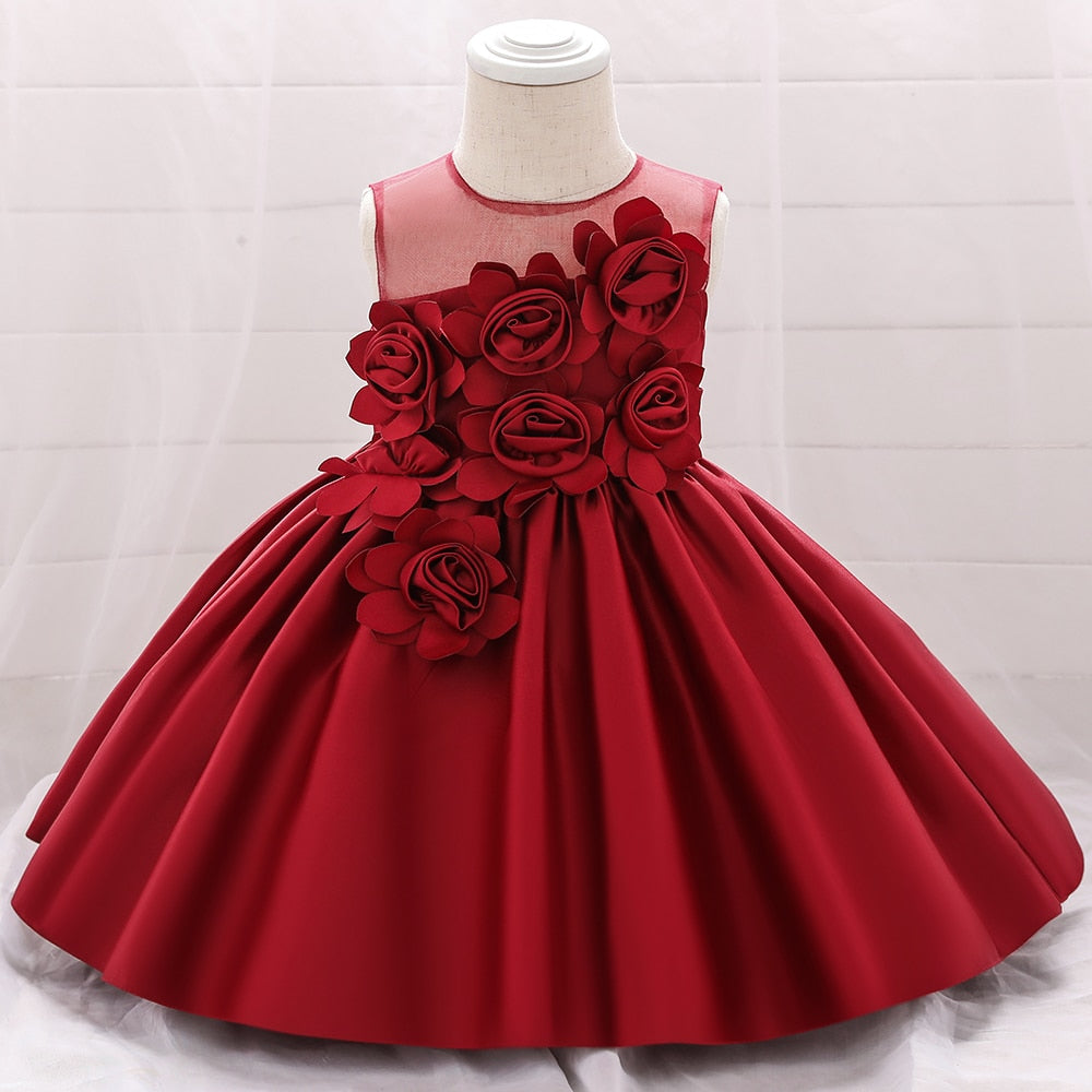 Elegant Flower Princess Dress Girls Clothing Baby Boujee Red 3M 