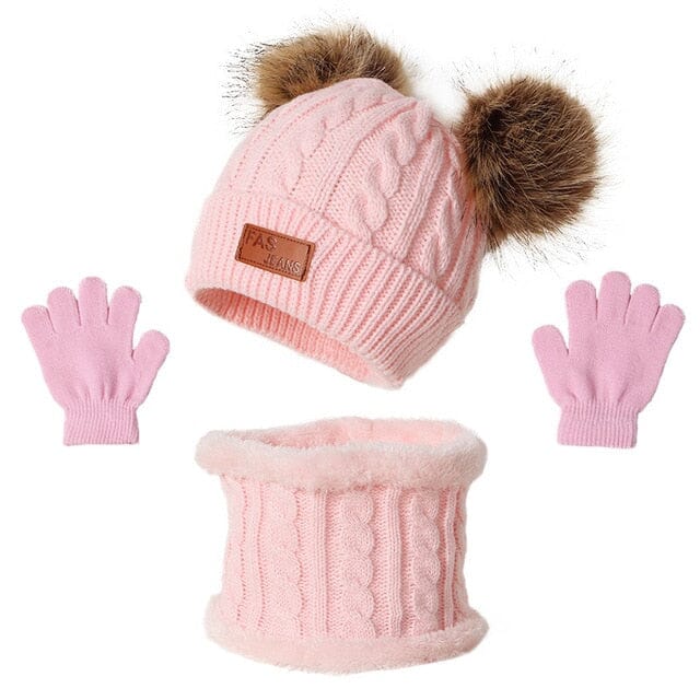 Stylish Cotton Hat, Gloves & Scarf Accessories + Essentials USAdrop Pink Set 