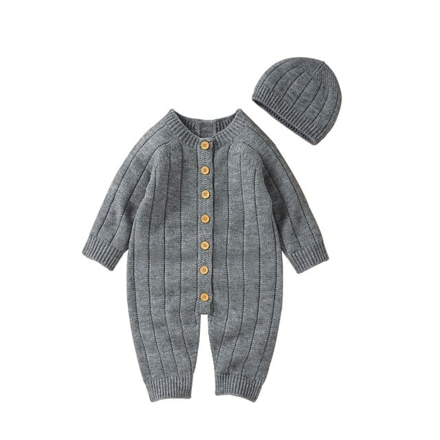 Beloved Bliss Wool Jumpsuit + Hat Newborn + Infant USAdrop Grey 0-3M 