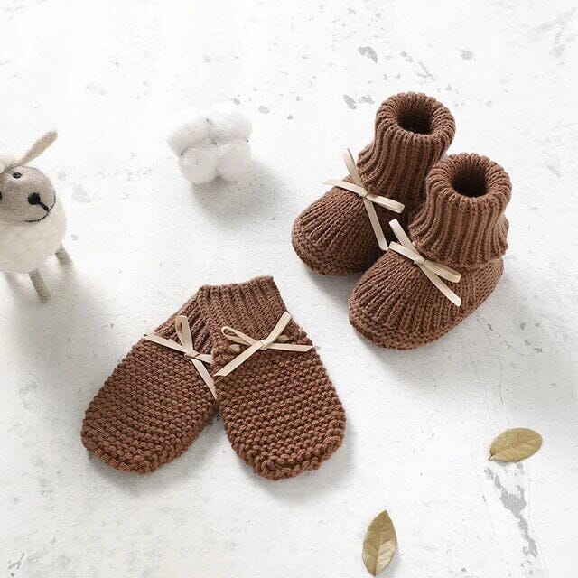 Tiny Steps Knitwear Set Shoes + Socks Baby Boujee Coffee 3M 