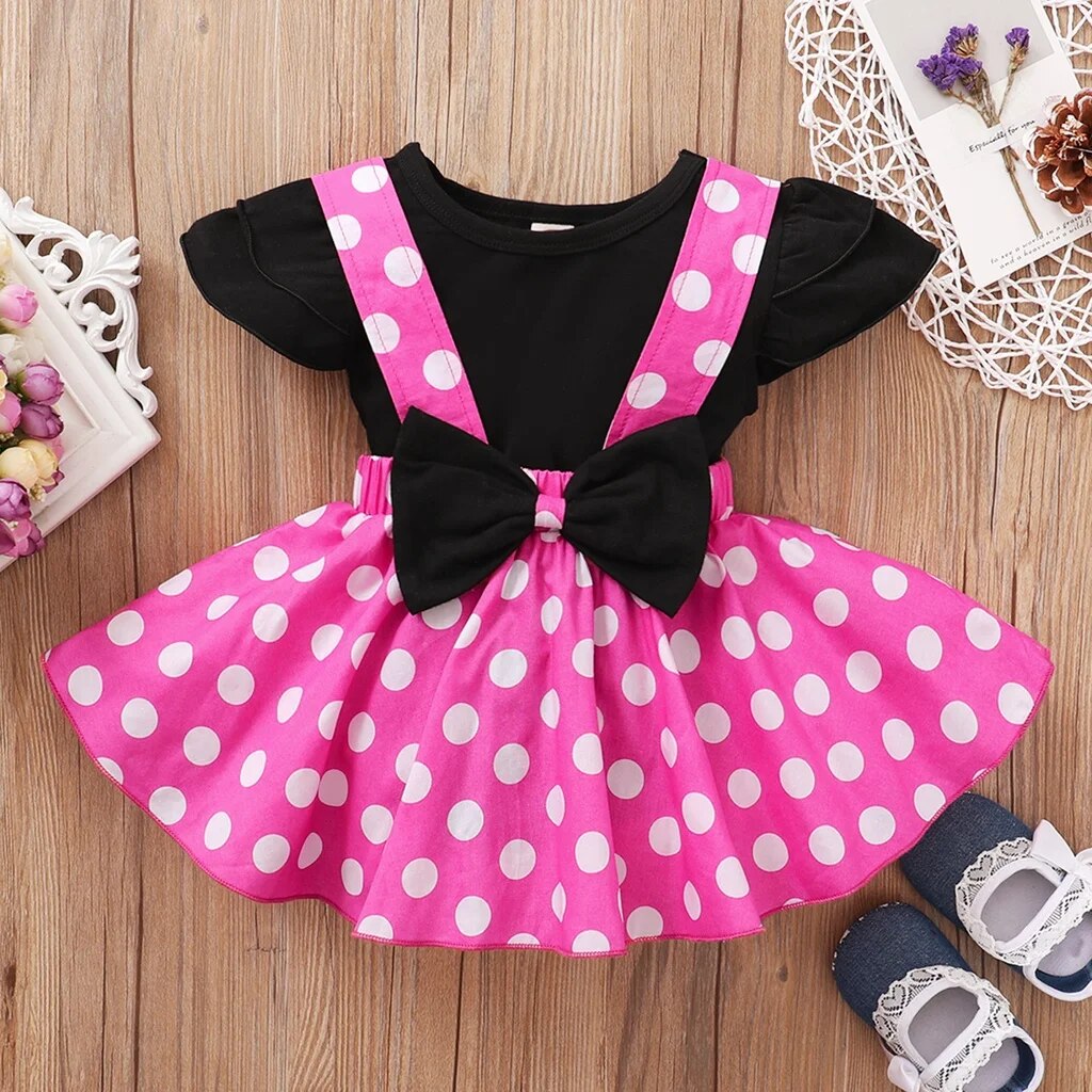 Polka Dot Princess Set Girls Clothing Baby Boujee Pink + Black 9-12M 