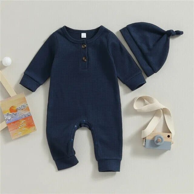 Baby Boys Romper & Hat Set Accessories + Essentials Baby Boujee Navy Blue 6M 