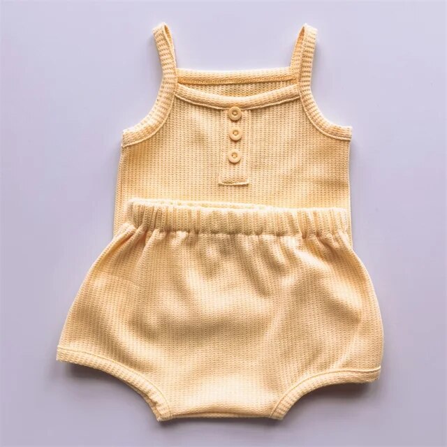 Summer Cotton Waffle Set Unisex Clothing Baby Boujee Yellow 6M 