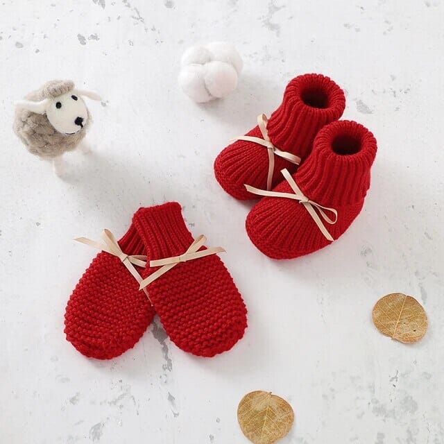 Tiny Steps Knitwear Set Shoes + Socks Baby Boujee Red 3M 