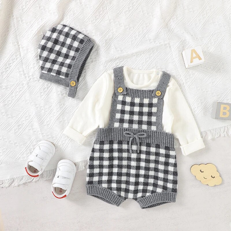 Plaid Knit Romper Set