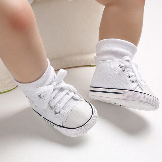 Fun Feet Canvas Sneakers Shoes + Socks Baby Boujee White 0-6M (4.33"/11cm) 