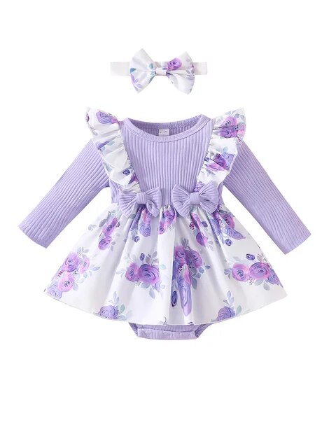 Floral Romper Dress Girls Clothing Baby Boujee Lavender 3M 