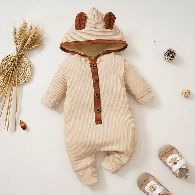 Late Autumn Hooded Baby Romper Unisex Clothing Baby Boujee Beige 3M 